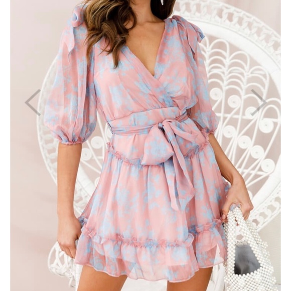 Bow-Peep 3/4 Sleeve Bow Detail Dress Rose - Picture 1 of 5